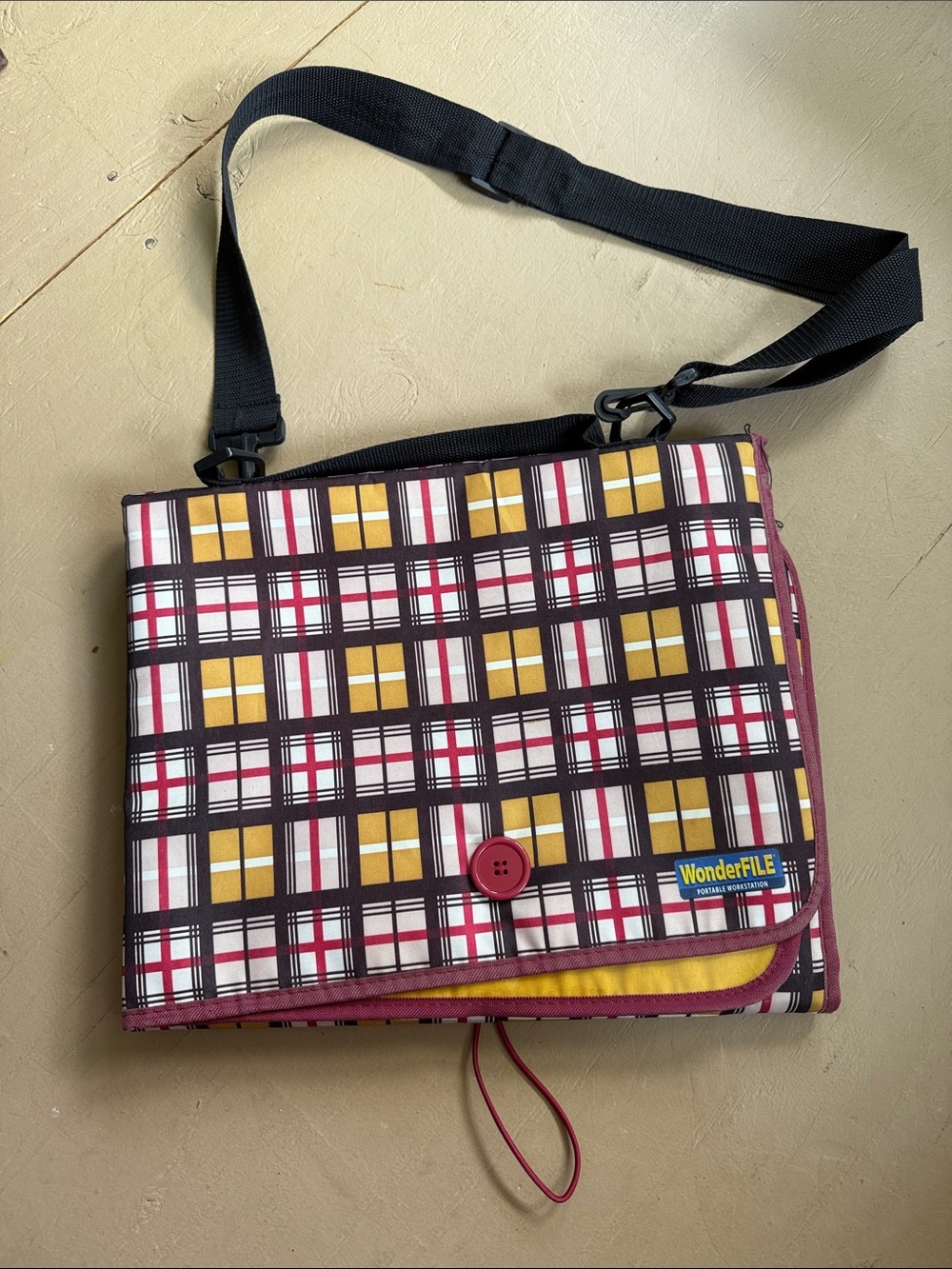 Plaid Crossbody Bag in Mustard, Burgundy & Black